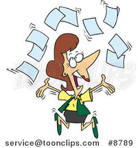 Cartoon Happy Business Woman Tossing Paperwork by Toonaday
