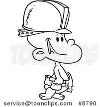 Cartoon Black and White Line Drawing of a Construction Baby Boy by Toonaday