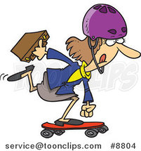 Cartoon Business Woman Skateboarding to Work by Toonaday