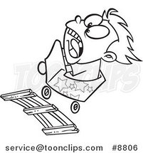 Cartoon Black and White Line Drawing of a Boy Screaming on a Roller Coaster by Toonaday