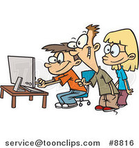 Cartoon Boys and a Girl Using a Computer by Toonaday