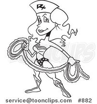 Cartoon Line Art Design of a Wonder Nurse with a Rope by Toonaday