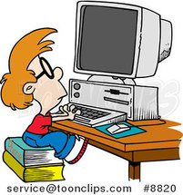 Cartoon Smart Boy Using a Computer by Toonaday