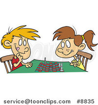 Cartoon Boy and Girl Playing Chess by Toonaday