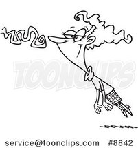 Cartoon Black and White Line Drawing of a Scent with a Lady in Its Clutches by Toonaday