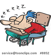 Cartoon School Boy Sleeping on His Desk by Toonaday