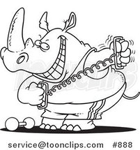 Cartoon Line Art Design of a Workout Rhino Using a Stretching Device by Toonaday