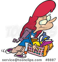 Cartoon College Girl Carrying a Basket of Items by Toonaday