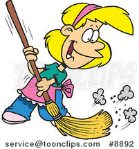 Cartoon Girl Sweeping by Toonaday