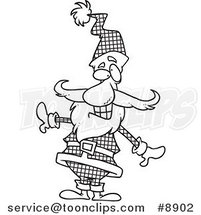 Cartoon Black and White Line Drawing of Santa in a Plaid Suit by Toonaday