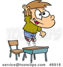 Cartoon School Boy Jumping over His Desk by Toonaday