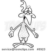 Cartoon Black and White Line Drawing of a Featherless Chicken by Toonaday