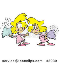 Royalty-Free (RF) Clip Art Illustration of Cartoon Girls Having a Pillow Fight by Toonaday