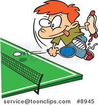 Cartoon Boy Holding a Hot Dog and Playing Ping Pong by Toonaday