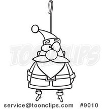 Cartoon Black and White Line Drawing of a Santa Ornament by Toonaday