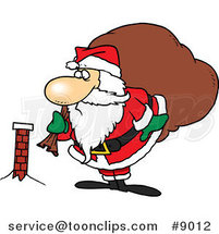 Cartoon Santa Inspecting a Tiny Chimney by Toonaday