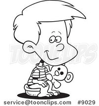 Cartoon Black and White Line Drawing of a Boy Using a Potty by Toonaday