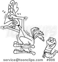 Cartoon Line Art Design of a Karate Worm Intimidating a Rooster by Toonaday
