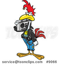 Cartoon Punky Rooster with a Boom Box by Toonaday