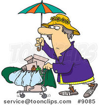 Cartoon Homeless Lady Pushing a Cart by Toonaday