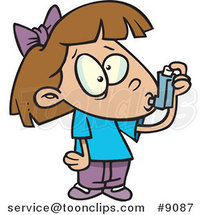 Cartoon Asthmatic Girl Using Her Inhaler Puffer by Toonaday