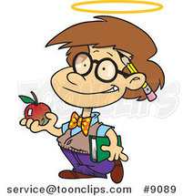 Cartoon Innocent School Boy with an Apple by Toonaday