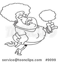 Cartoon Black and White Line Drawing of a Pink Haired Lady Holding Cotton Candy by Toonaday