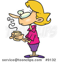 Cartoon Thinking Lady Holding Coffee by Toonaday