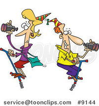 Cartoon Couple Patroling on Pogo Sticks by Toonaday