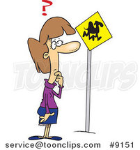 Cartoon Lady Looking at a Camel Crossing Sign by Toonaday