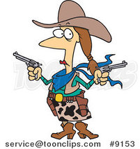 Cartoon Cowgirl Holding Guns by Toonaday