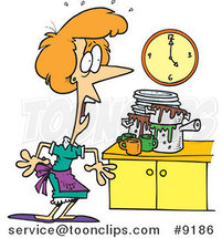 Cartoon Lady Panicking in a Messy Kitchen by Toonaday