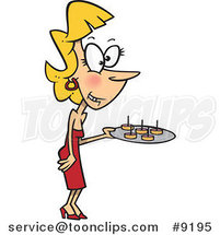 Cartoon Party Hostess Serving Snacks by Toonaday