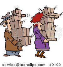 Cartoon Shaking Couple Carrying Packages by Toonaday