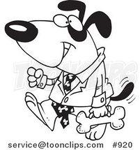 Cartoon Line Art Design of a Business Dog Carrying a Bone Briefcase by Toonaday