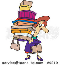 Cartoon Shopping Lady Carrying Packages by Toonaday