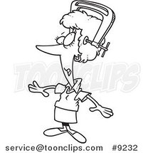 Cartoon Black and White Line Drawing of a Lady with a Lot of Pressure on Her Head by Toonaday