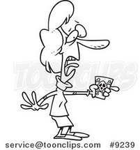 Cartoon Black and White Line Drawing of a Lady Holding Poison by Toonaday