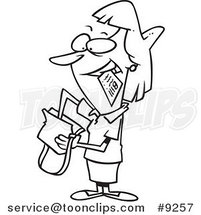 Cartoon Black and White Line Drawing of a Lady Diggin in Her Purse by Toonaday