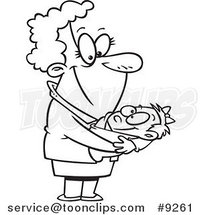 Cartoon Black and White Line Drawing of a Proud Granny by Toonaday