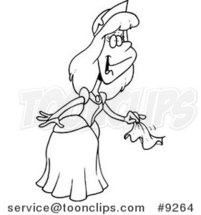 Cartoon Black and White Line Drawing of a Farewell Princess by Toonaday