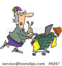 Cartoon Homeless Lady Pushing a Laptop on Her Cart by Toonaday