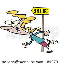 Cartoon Lady Following Sale Signs by Toonaday