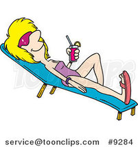 Cartoon Lady Sun Bathing with a Beverage by Toonaday