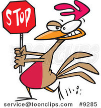 Cartoon Rooster Carrying a Stop Sign by Toonaday