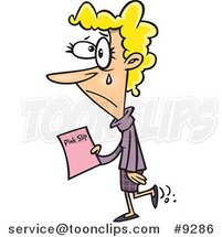 Cartoon Sad Business Woman Holding a Pink Slip by Toonaday