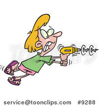 Cartoon Lady Using a Power Drill by Toonaday