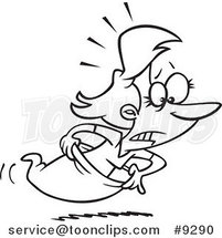 Cartoon Black and White Line Drawing of a Lady Racing in a Sack by Toonaday