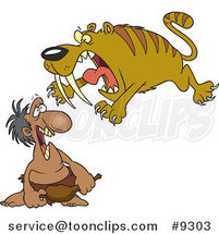 Cartoon Saber Tooth Tiger Attacking a Caveman by Toonaday