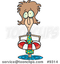 Cartoon Lady Standing in Shallow Water with a Life Buoy by Toonaday